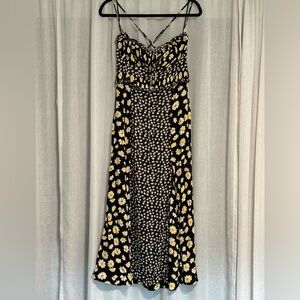 Free People Tigerlily Floral Midi Dress in Black and White - Size S